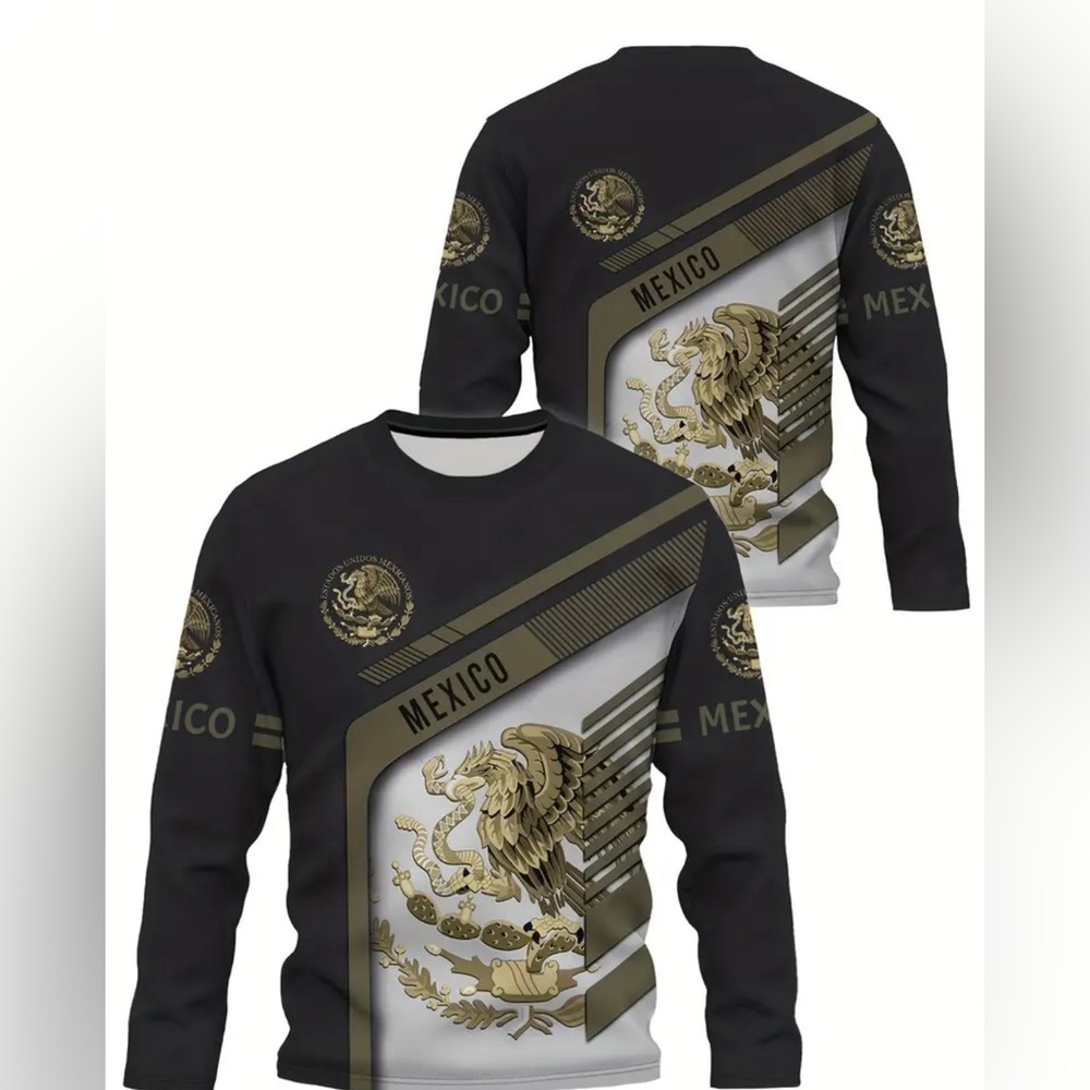 Men's shirt with eye-catching Mexican Aztec print: Round neck, long sleeves, com